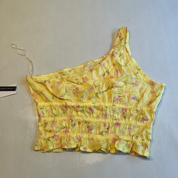 BP Womens One Shoulder Crop Top Yellow Floral Size‎ Small - Picture 8 of 9